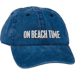 On Beach Time Navy Blue Cotton Baseball Cap with Adjustable Brass Closure NEW